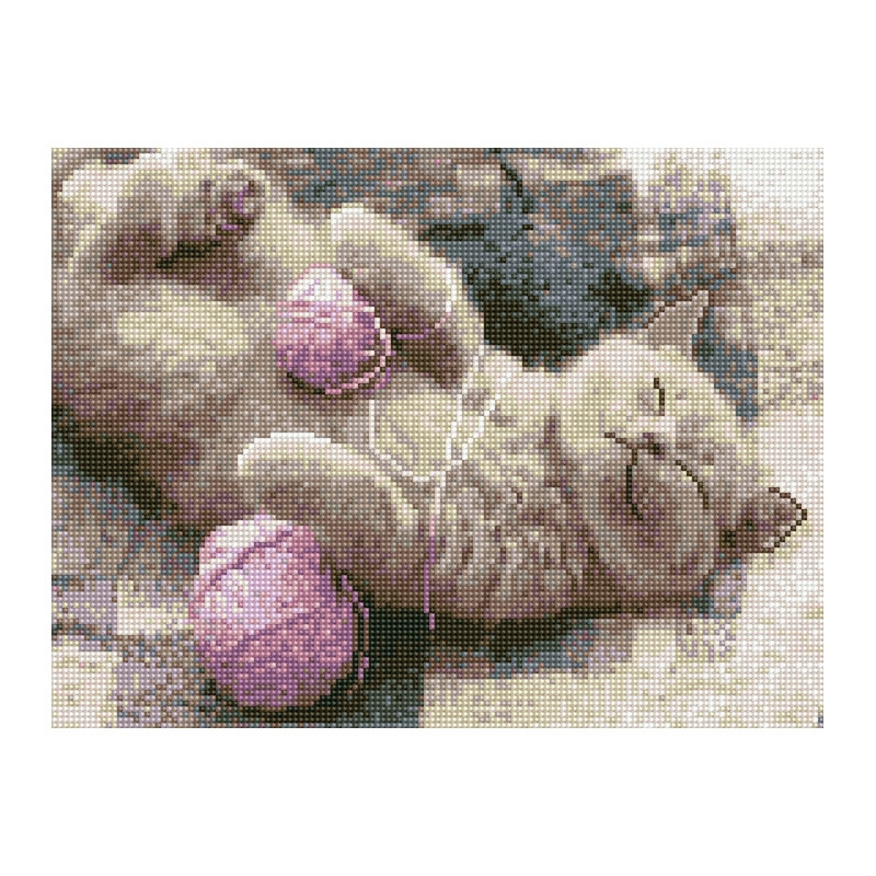 Алмазная мозаика "Котенок и клубочки" EJ1308, 40х30 см Алмазная мозаика "Котенок и клубочки" EJ1308, 40х30 см