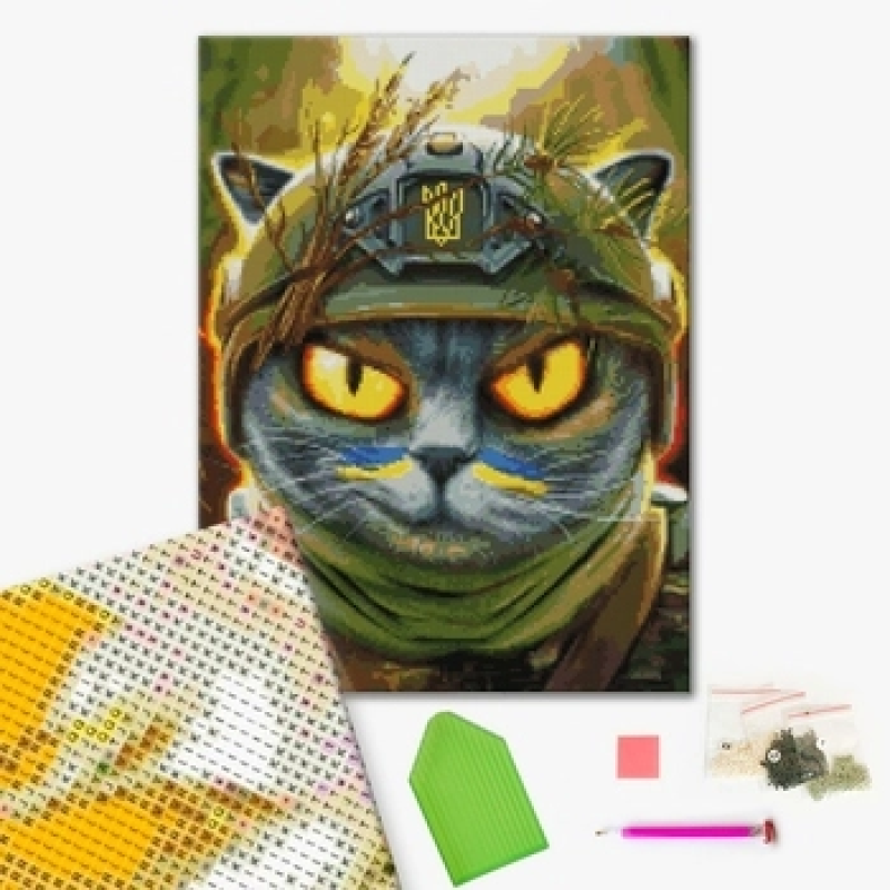 Алмазна мозаїка "Котик розвідник" ©Маріанна Пащук Brushme DBS1058 40х50 см