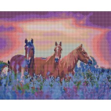 Алмазна мозаїка "Коні на квітковому полі" DBS1018, 40x50 см