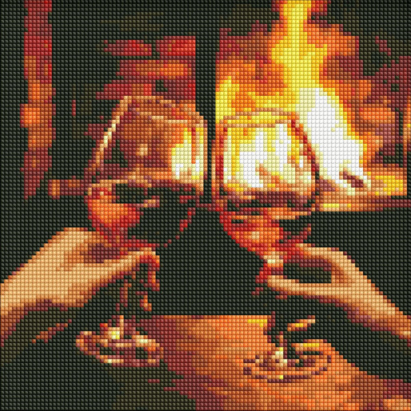 Алмазна мозаїка без підрамника "Гріємось біля каміна" AMC7851 30х30см
