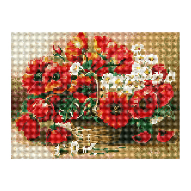 Алмазная мозаика "Маки и ромашки" EJ1387, 40х30 см Алмазная мозаика "Маки и ромашки" EJ1387, 40х30 см