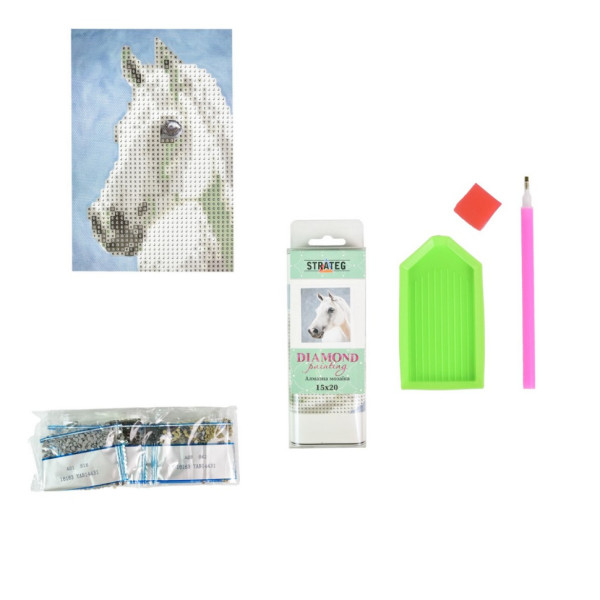 Алмазная мозаика "Белый конь" YAB14431 без подрамника, не полная выкладка 10х15 см