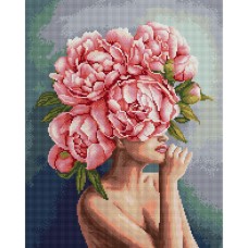 Алмазна мозаїка "Дівчина в квітучій півонії" © Mykhailyshyna Daria DBS1067 Brushme 40х50 см