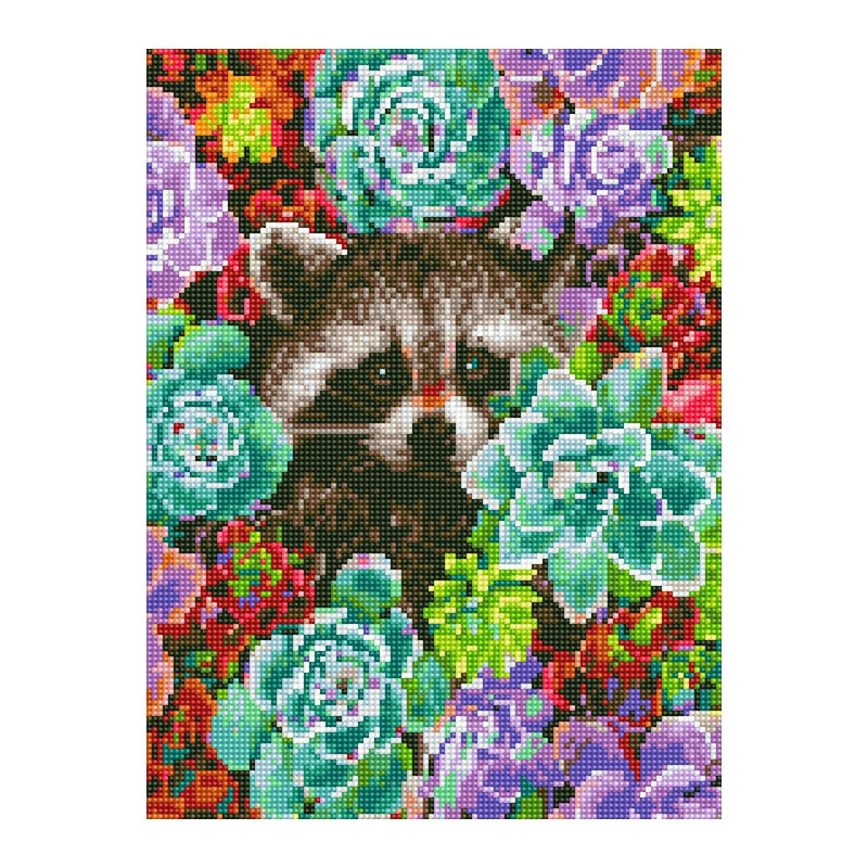 Алмазная мозаика "Енот в цветах" EJ1256, 40х30 см Алмазная мозаика "Енот в цветах" EJ1256, 40х30 см