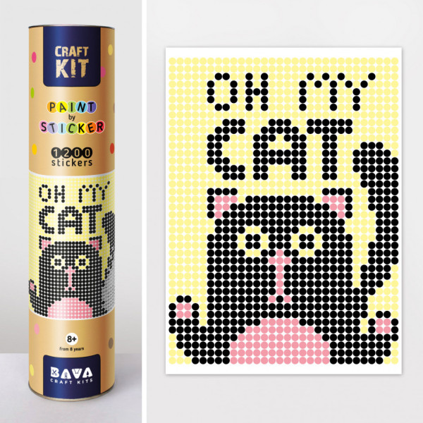 Картина по номерам стикерами в тубусе "Кот" 1200 стикеров 1807, 33х48 см