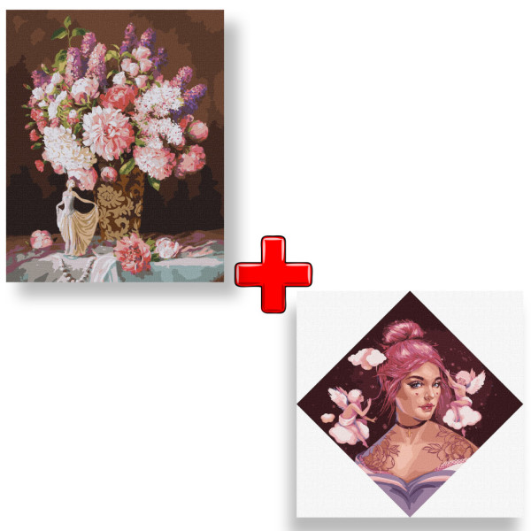 Набор картин по номерам 2 в 1 "Натюрморт со статуэткой балерины" 40х50 KHO3203 и "Маленькие Купидончики" 40х40 KHO4997