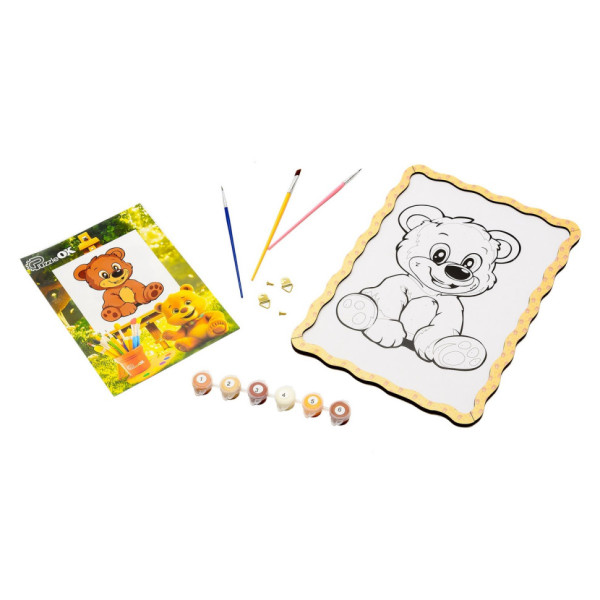 Картина по номерам "Медвежонок" Puz-22942 формат А4 кисточка, краски, крепеж для стены