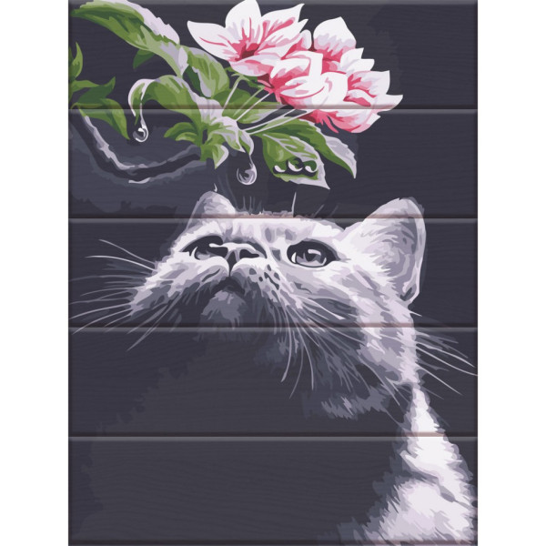 Картина по номерам по дереву "Кот и магнолия" ASW102 30х40 см