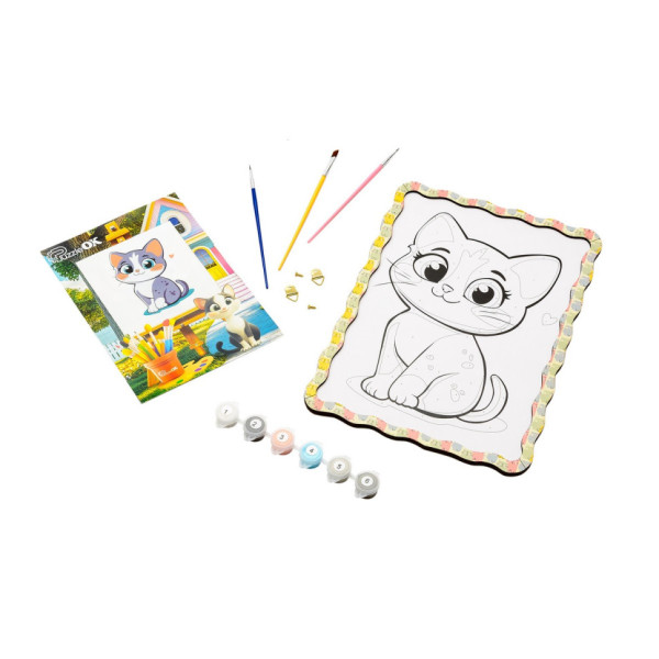 Картина по номерам "Котик" Puz-22945 формат А4 кисточка, краски, крепеж для стены