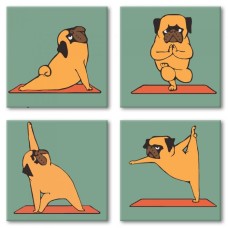 Набір для розпису по номерам з 4х картин. Полиптих "Yoga-dog" KNP012, 18х18 см