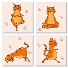 Набір для розпису по номерам з 4х картин. Полиптих "Yoga-cat" KNP010, 18х18 см