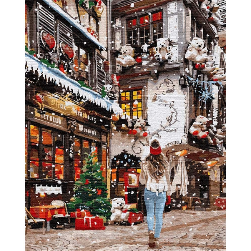 Картина по номерам. "Гуляя новогодними улочками" 40*50см KHO3582