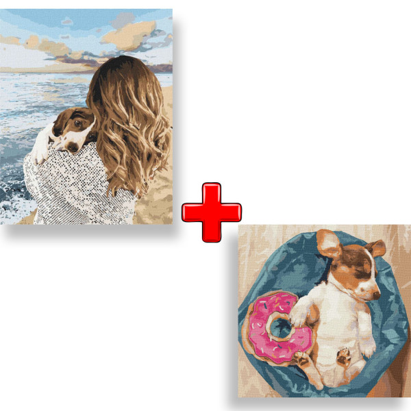 Набор картин по номерам 2 в 1 Идейка "Любовь до безумия" 40х50 KHO4766 и "Сладкие сны пушистика" 40х40 KHO4202