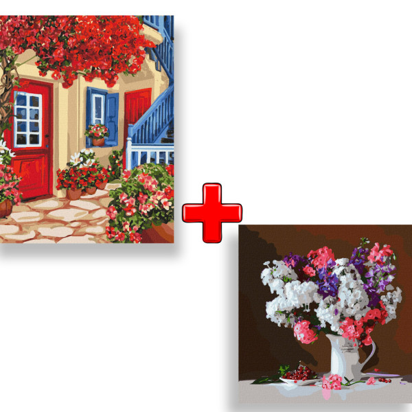 Набор картин по номерам 2 в 1 Идейка "Гуляя по улочкам" 40х50 KHO3581 и "Красочные колокольчики" 40х40 KHO3202