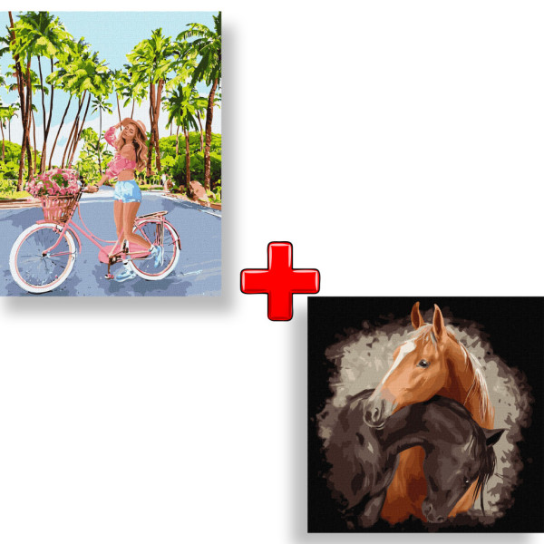 Набор картин по номерам 2 в 1 "Веселая прогулка" 40х50 KHO4759 и "Грациозная красота" 40х40 KHO4297