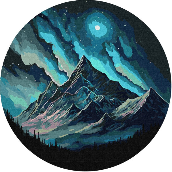 Картина по номерам "Ночное сияние" ©art_selena_ua KHO-R1039 диаметр 33 см