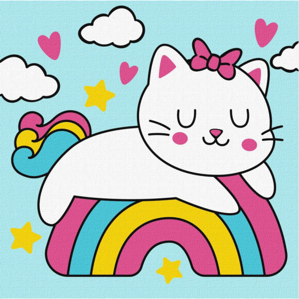 Картина за номерами для дітей "Котик і веселка" KHO6227, 18х18 см