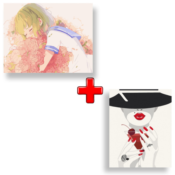 Набор картин по номерам 2 в 1 "Цветочная любовь" 40х50 10214-AC и "Коктейль у Тиффани" 40х50 10292-AC