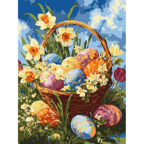 Картина по номерам "Корзина с писанками и нарциссами" ©art_selena_ua KHO5185, 30х40 см