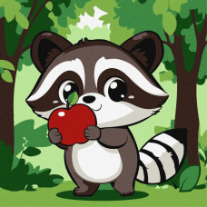 Картина за номерами "Милий єнот з яблучком" ©art_selena_ua KHO6719, 30х30 см