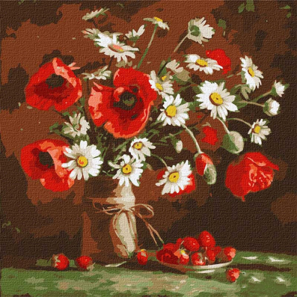 Картина по номерам. Идейка "Маково-клубничный этюд" 40*40см KHO2992