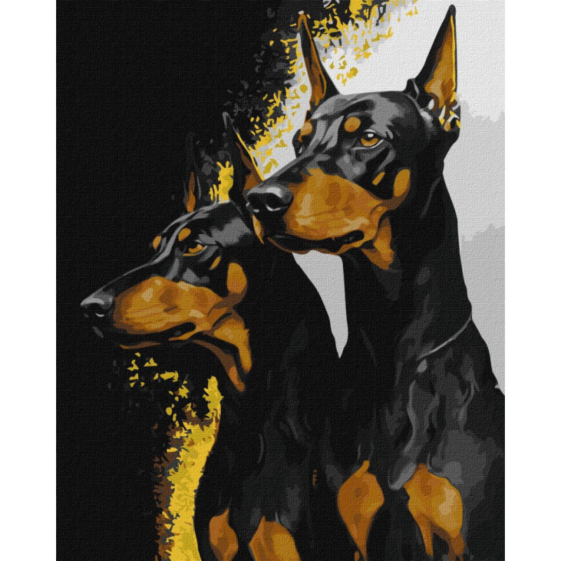 Картина за номерами "Вірні добермани" ©art_selena_ua Ідейка KHO6524 40х50 см з фарбами металiк extra