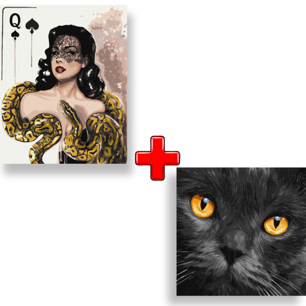 Набор картин по номерам 2 в 1 Идейка "Пиковая дама" 40х50 KHO4838 и "Янтарные глаза" 40х40 KHO4391