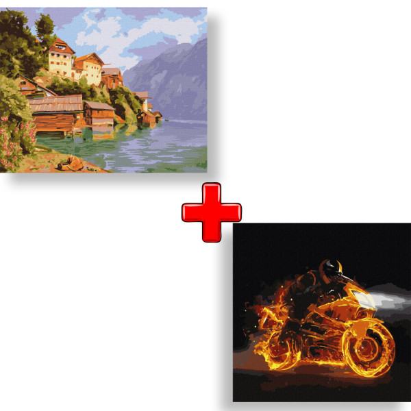 Набор картин по номерам 2 в 1 Идейка "Уютный залив" 40х50 KHO6311 и "Пылающая скорость" 40х40 KHO5029