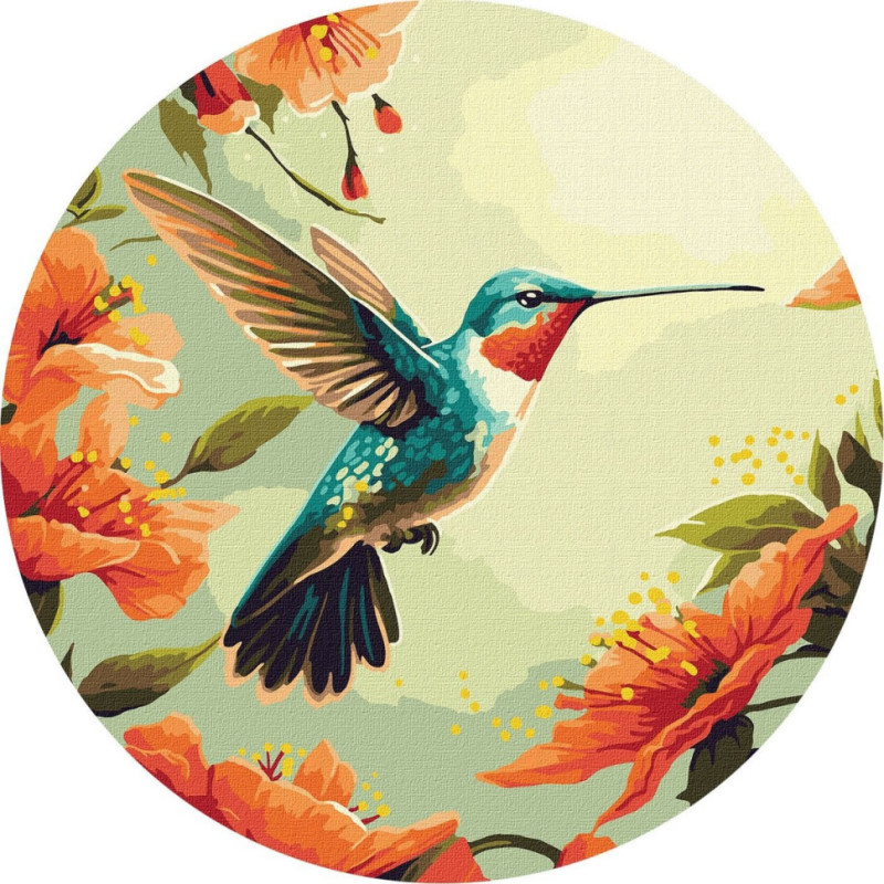 Картина за номерами "Барвиста колібрі" ©art_selena_ua KHO-R1045 діаметр 39см