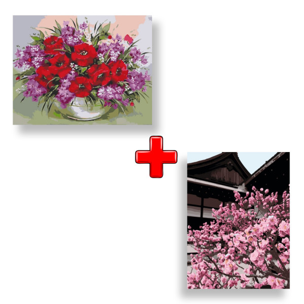 Набор картин по номерам 2 в 1 "Яркая композиция" 40х50 13001-AC и "Японская вишня" 40х50 10527-AC