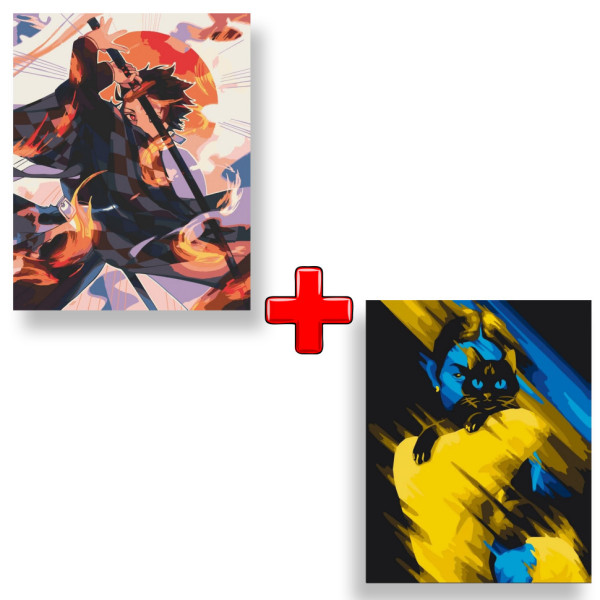 Набор картин по номерам 2 в 1 "Огненный воин" 40х50 10330-AC и "Уверенный взгляд" 40х50 10398-AC