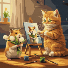 Картина за номерами "Кіт художник" ©art_selena_ua KHO6758, 40х40 см