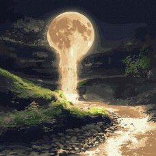 Картина за номерами "Місячний водоспад з фарбами металік" KHO5033 50х50 см