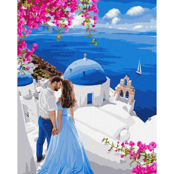 Картина по номерам "Путешествие к Санторини" Идейка KHO4794 40х50 см