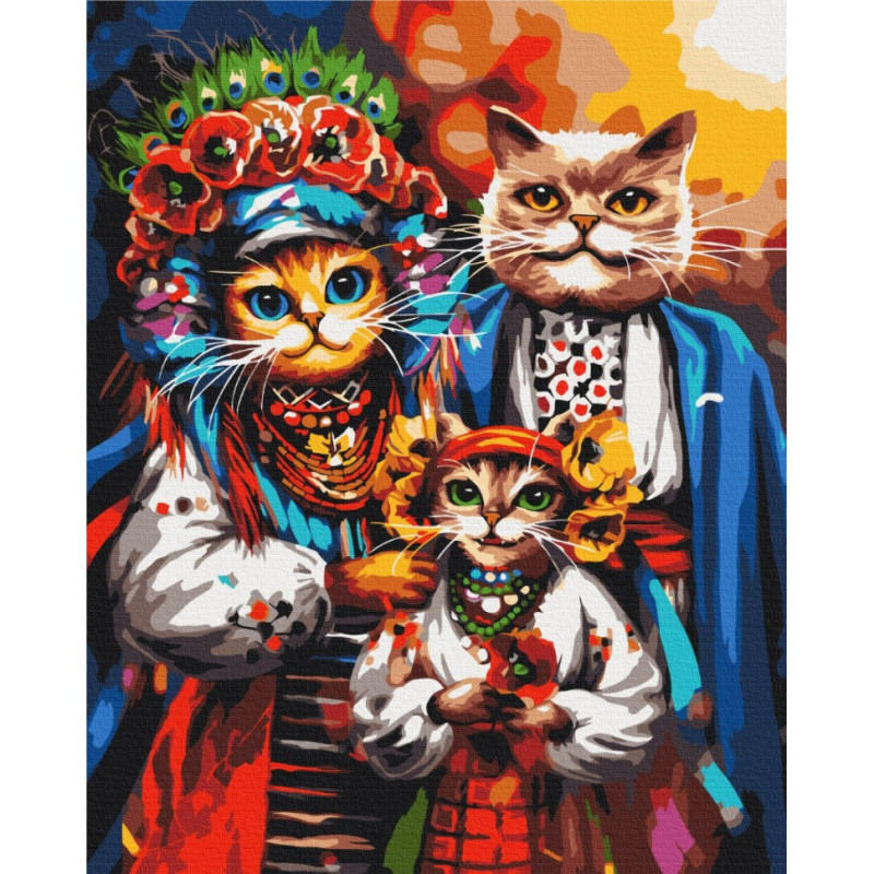 Картина за номерами "Сімя котиків-козаків" ©Маріанна Пащук BS53690  Brushme 40х50 см