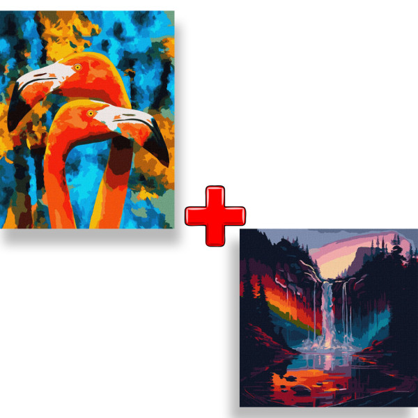 Набор картин по номерам 2 в 1 Идейка "Оранжевые фламинго" 40х50 KHO4261 и "Сказка наяву" 40х40 KHO5008