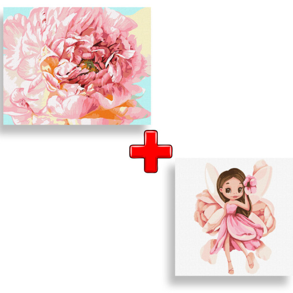 Набор картин по номерам 2 в 1 "Нежный пион" 40х50 KHO2996 и "Изысканная волшебница" 30х30 KHO6042