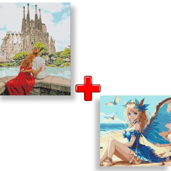 Набор картин по номерам 2 в 1 "Романтическая Испания" 40х50 KHO4689 и "Волшебная феечка" 40х40 KHO8333