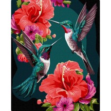 Картина по номерам "Изумрудные колибри с красками металлик" KHO6581 40х50 см