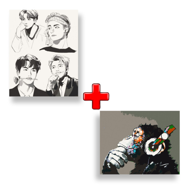 Набор картин по номерам 2 в 1 "BTS. Fan Art" 40х50 10278-AC и "Disco monkey" 40х50 11675-AC