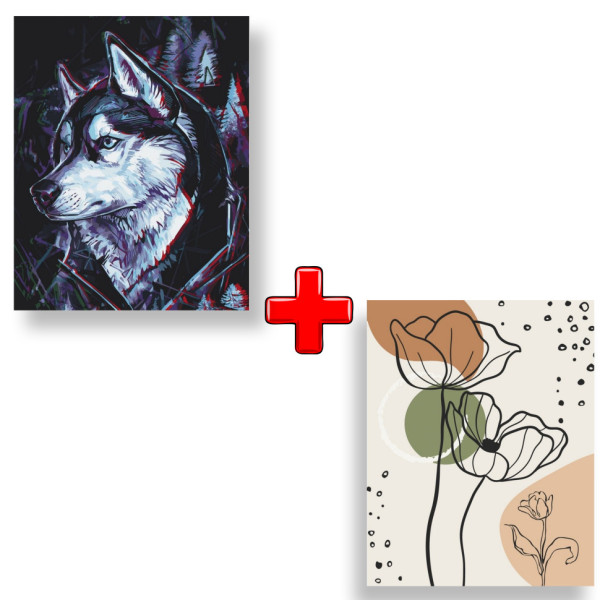 Набор картин по номерам 2 в 1 "Друг Хаски" 40х50 11674-AC и "Счастливые цветы 1" 40х50 13064-AC