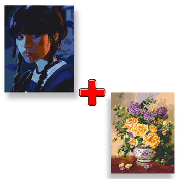 Набор картин по номерам 2 в 1 "Холодный взгляд" 40х50 10406-AC и "Летний букет" 40х50 13023-AC