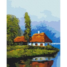 Картина за номерами "Хатинка біля озера" Brushme BS53152 40х50 см