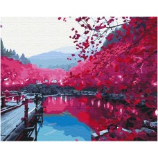 Картина за номерами "Сакура біля озера" Brushme BS5698 40х50 см