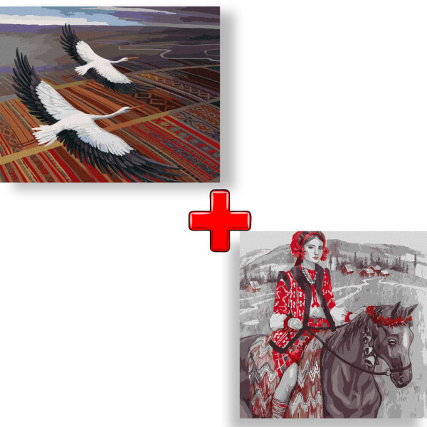 Набір картин за номерами 2 в 1 Ідейка "Над рідною землею" 40х50 KHO4325 та "Мандрівка рідним краєм" 40х40 KHO2537