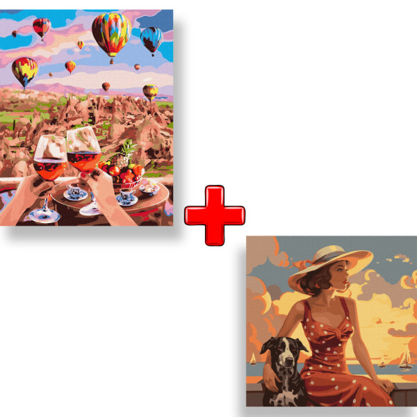 Набір картин за номерами 2 в 1 Ідейка "Чарівна Каппадокія" 40х50 KHO2837 та "Атмосфера моря" 40х40 KHO2536