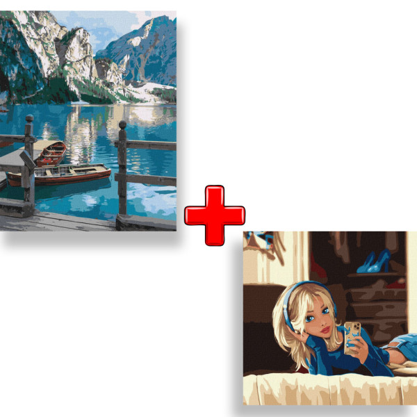 Набор картин по номерам 2 в 1 Идейка "Горный покой" 40х50 KHO2763 и "Любимое селфи" 40х40 KHO4957