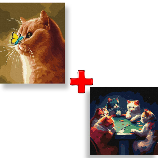 Набор картин по номерам 2 в 1 Идейка "Волшебное чудо" 40х50 KHO4373 и "Азартные пушистики" 40х40 KHO4485