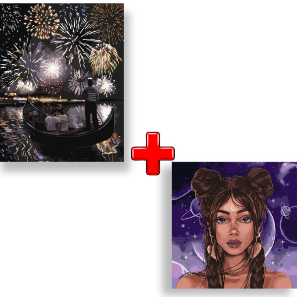 Набор картин по номерам 2 в 1 Идейка "Романтическая Венеция" 40х50 KHO4850 и "Космический взгляд" 40х40 KHO4897