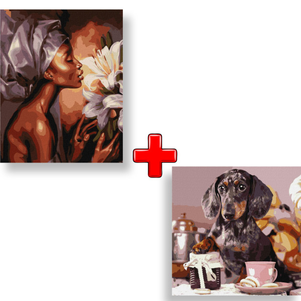 Набор картин по номерам 2 в 1 "Аромат лилий" 40х50 KHO4846 и "Пушистый повар" 40х40 KHO4273